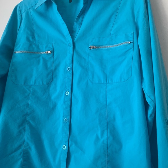Cathy Blue Buttoned Down Detailed Tailored Shirt with zipper Pockets - Picture 7 of 9